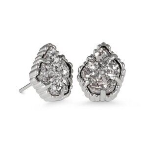 New Kendra Scott Tessa Rhodium - Platinum Drusy Earrings NWOT